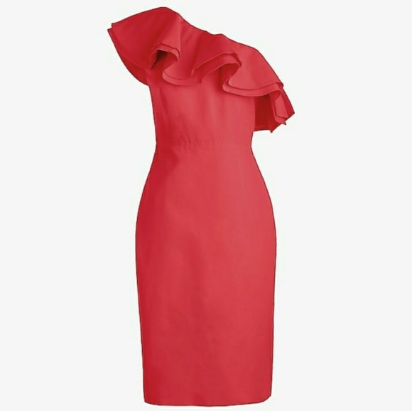 J. Crew One-Shoulder Ruffle Dress | Red |12p - Picture 4 of 6